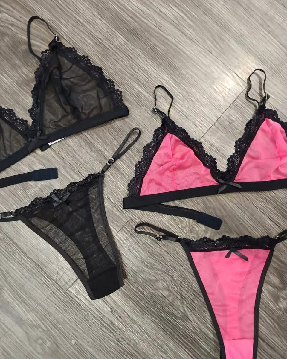 Conjunto Lenceria Bralette Microtul Translucido Tanga Sexy - Image 5