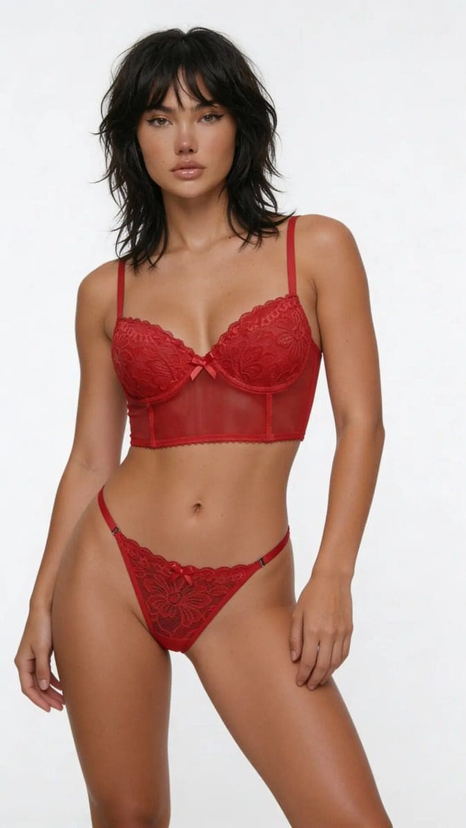 Conjunto Lencería Sexy Encaje Milán - Tipo Corset Y Tanga