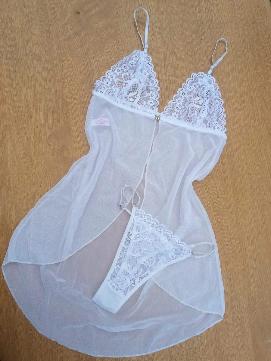 Babydoll Abierto Camisolin Tull Encaje Lencería Sexy Tanga - Image 6