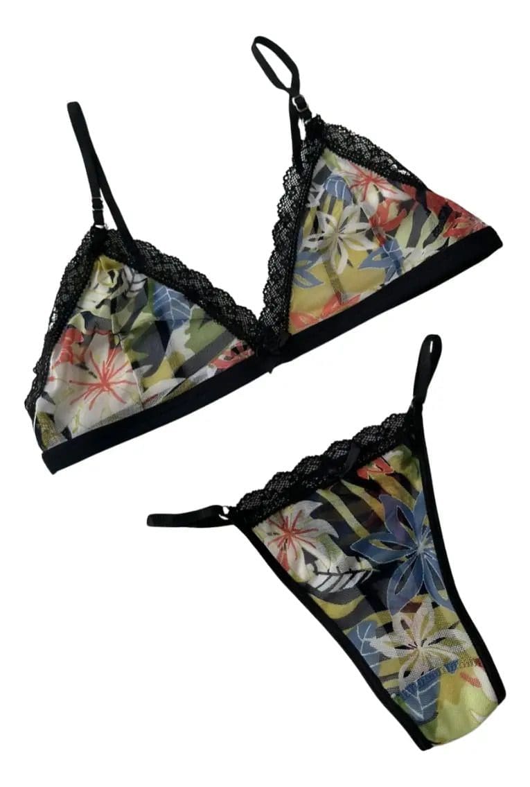 Conjunto Lenceria Encaje Floreado Microtul Corpiño Tanga - Image 8