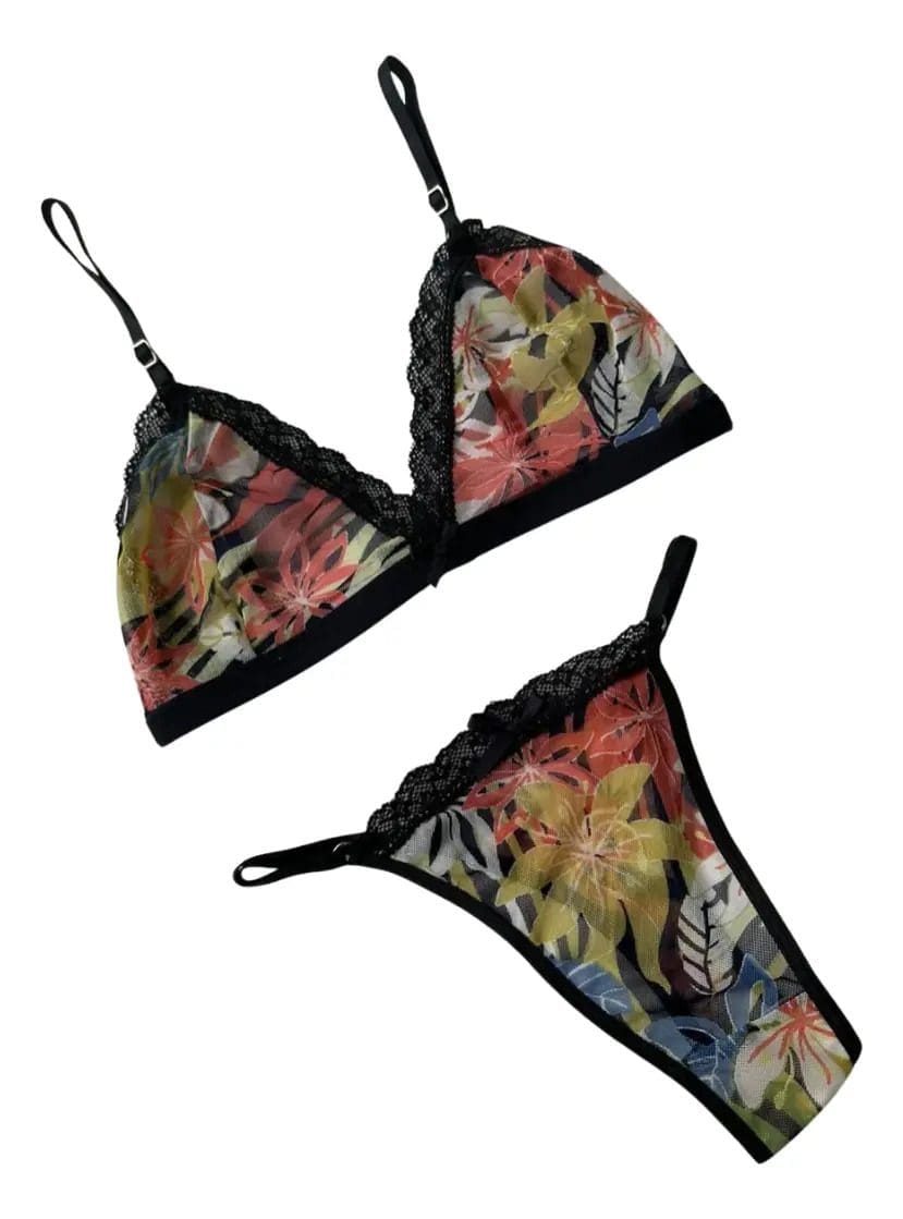 Conjunto Lenceria Encaje Floreado Microtul Corpiño Tanga - Image 7