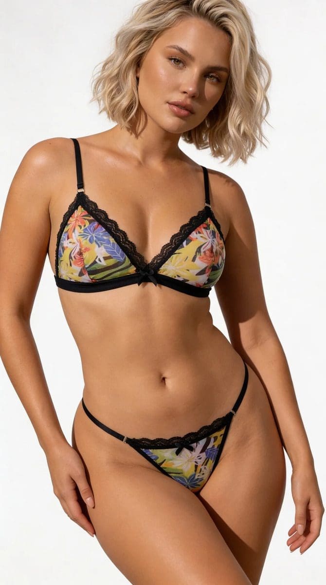 Conjunto Lenceria Encaje Floreado Microtul Corpiño Tanga - Image 10