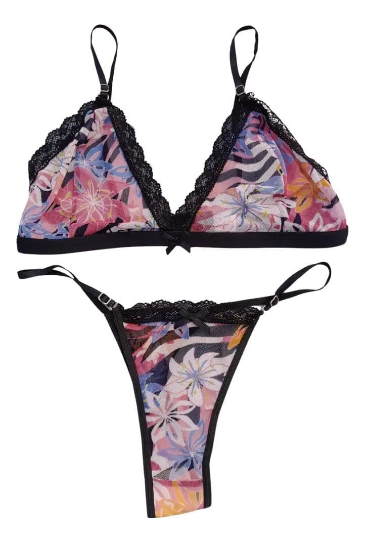 Conjunto Lenceria Encaje Floreado Microtul Corpiño Tanga - Image 9