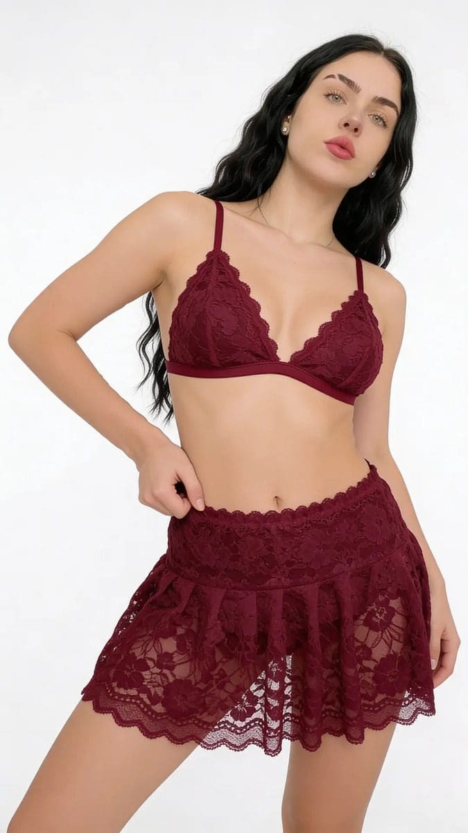 Conjunto Encaje Sexy - Corpiño, Tanga Y Pollera - Image 2