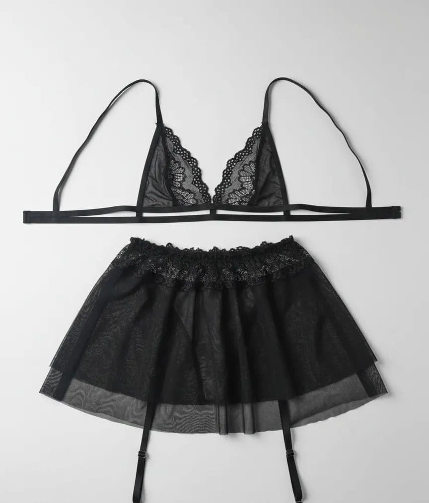 Conjunto Lenceria 3 Piezas Sexy Arnes Tul Pollera Encaje - Image 15