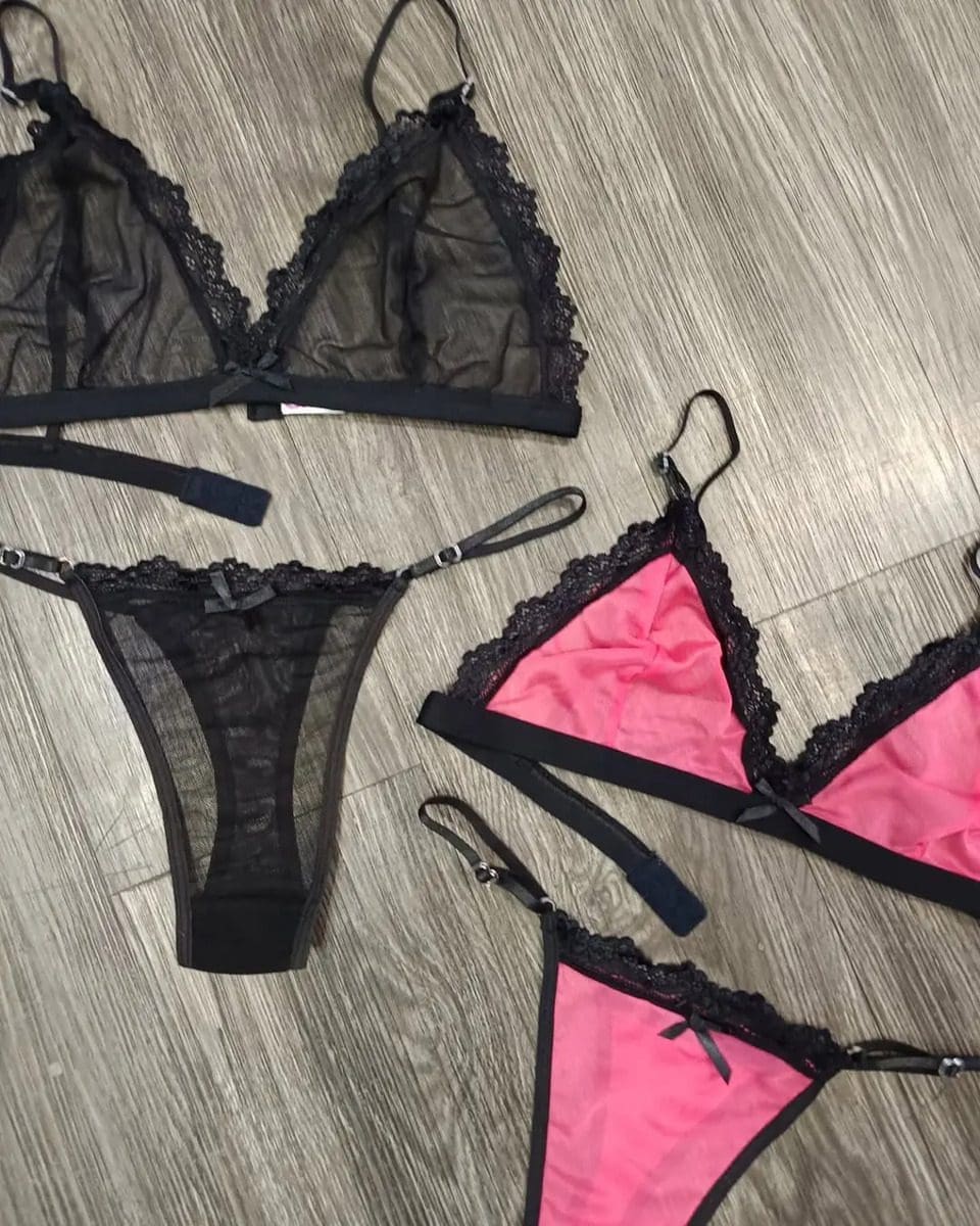 Conjunto Lenceria Bralette Microtul Translucido Tanga Sexy - Image 6