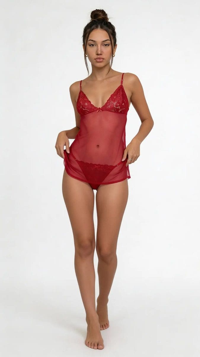 Babydoll Camisolin Yamena Tull Encaje Mujer Tanga - Image 3