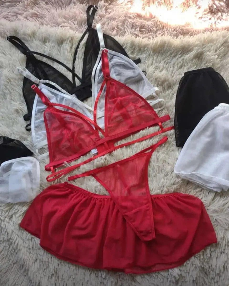 Conjunto 3 Piezas Sexy Lenceria Intima Tull Dobles Tiras - Image 4