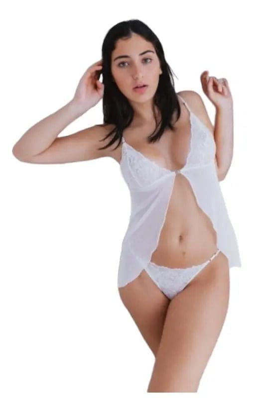 Babydoll Abierto Camisolin Tull Encaje Lencería Sexy Tanga - Image 3