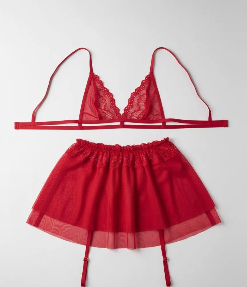 Conjunto Lenceria 3 Piezas Sexy Arnes Tul Pollera Encaje - Image 6