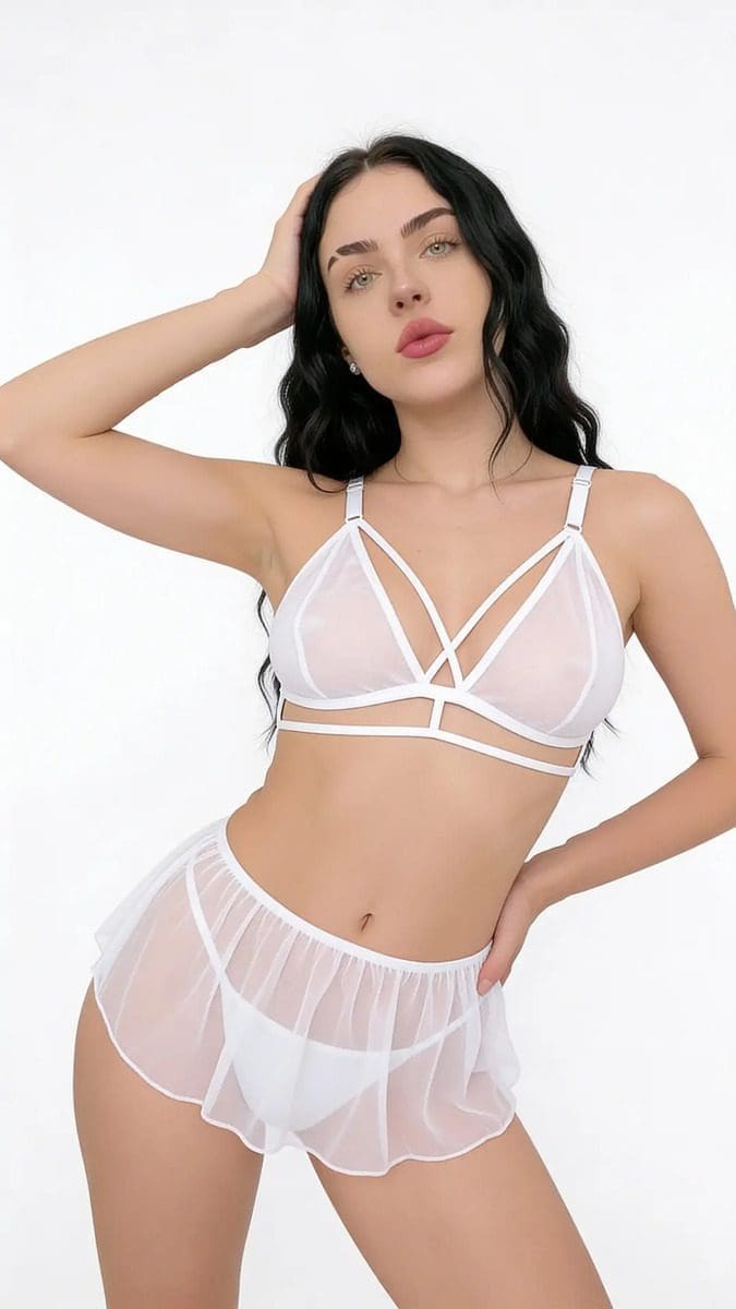 Conjunto 3 Piezas Sexy Lenceria Intima Tull Dobles Tiras - Image 3