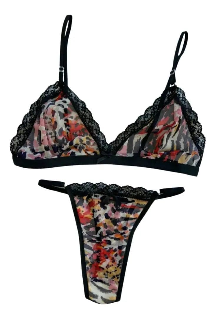 Conjunto Lenceria Encaje Floreado Microtul Corpiño Tanga - Image 6